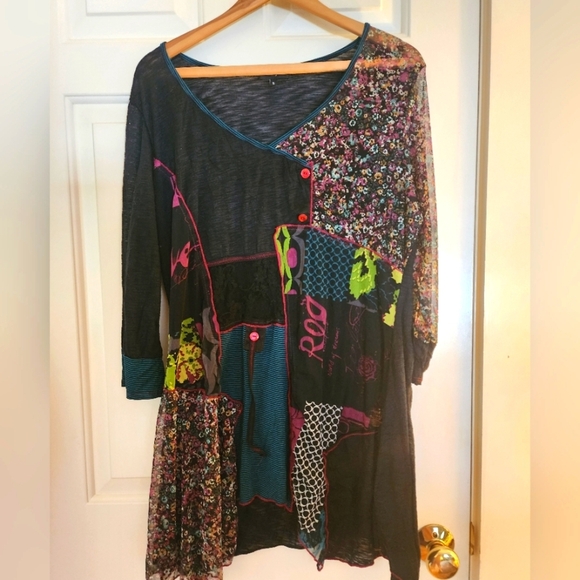 Me Paris Tunic Top Mesh Floral 3/4 Sleeve Artsy Avante Garde French Size 5 Boho - Picture 1 of 12